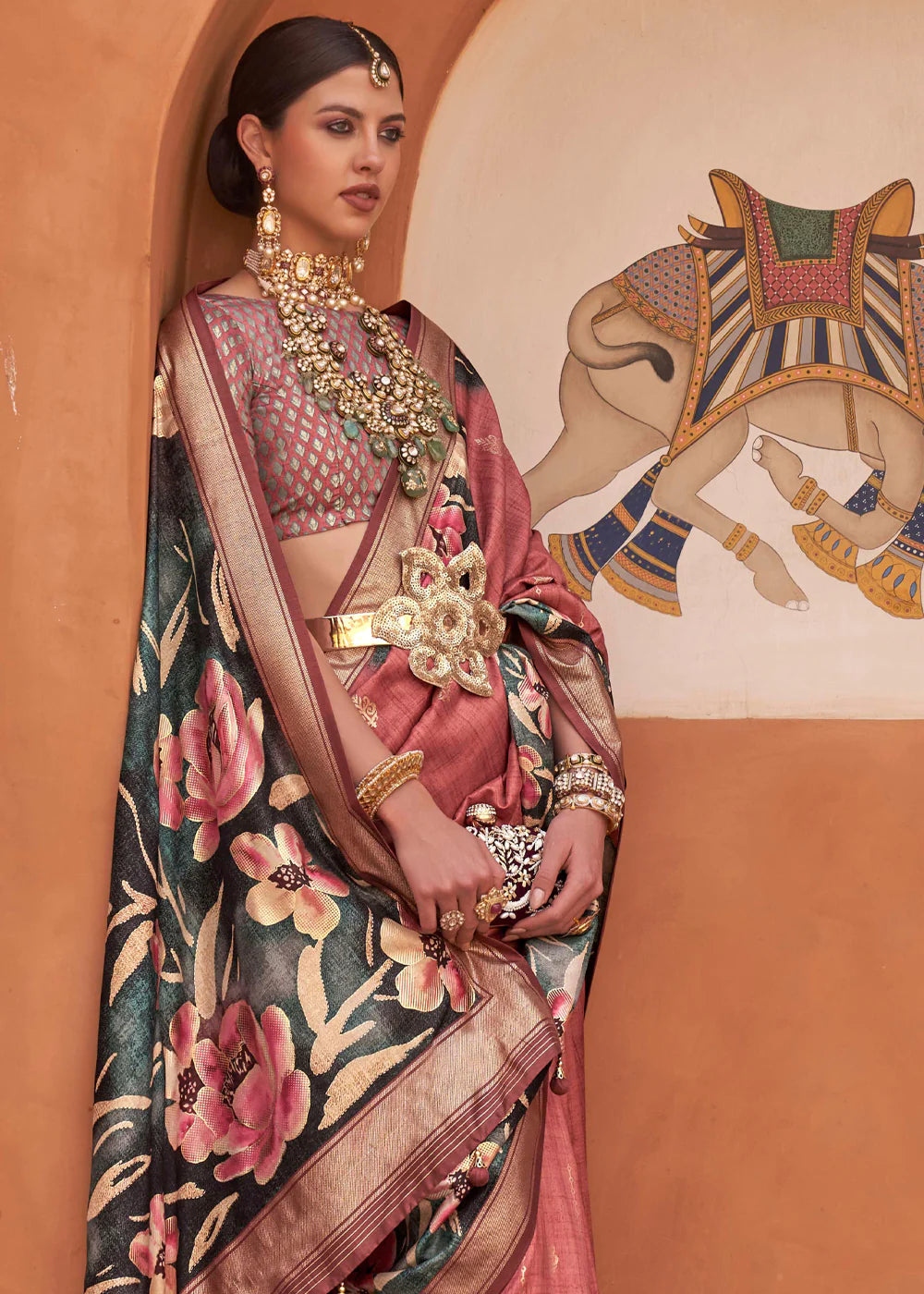 BLUSH PEACH PINK Soft Silk Saree