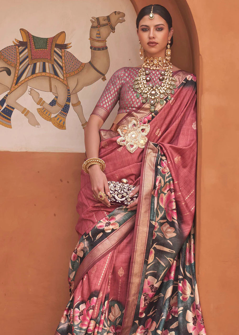 BLUSH PEACH PINK Soft Silk Saree