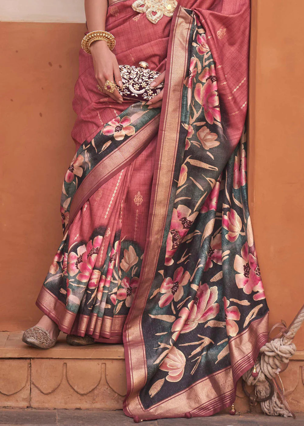 BLUSH PEACH PINK Soft Silk Saree