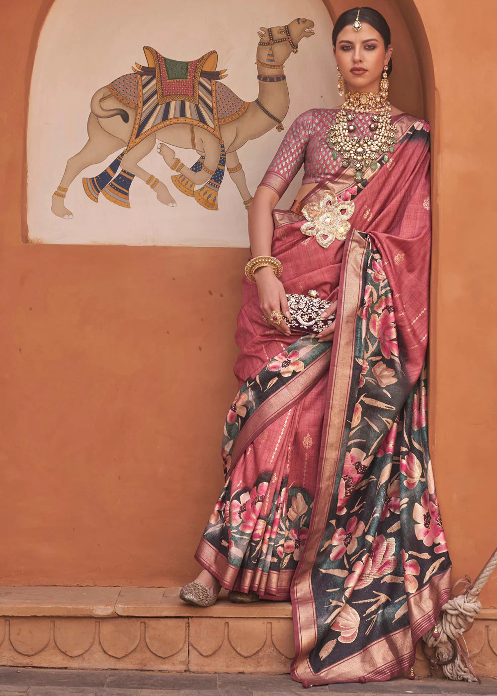 BLUSH PEACH PINK Soft Silk Saree