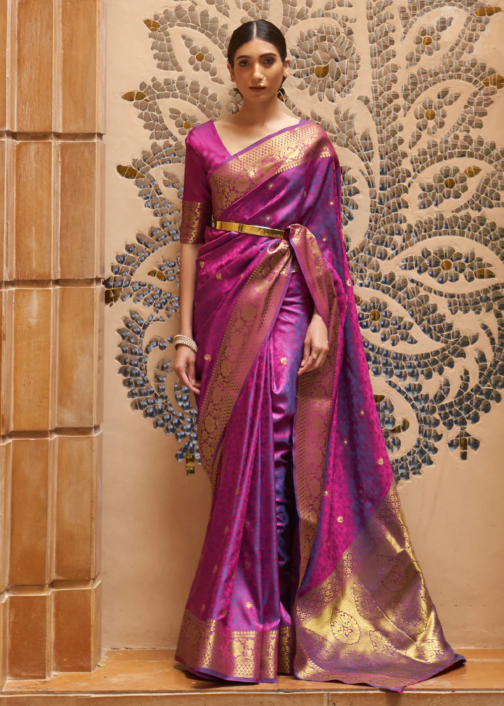 Regal Amethyst Purple and Gold Woven Kanjivaram Saree