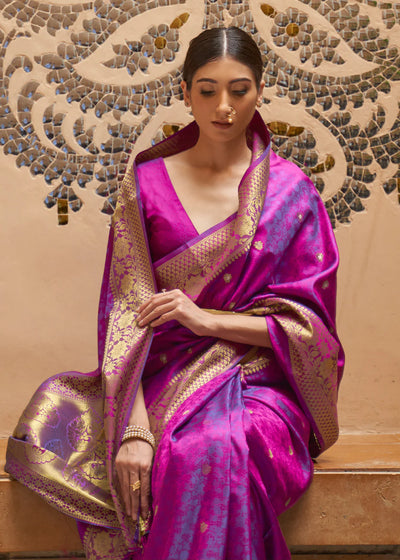 Regal Amethyst Purple and Gold Woven Kanjivaram Saree