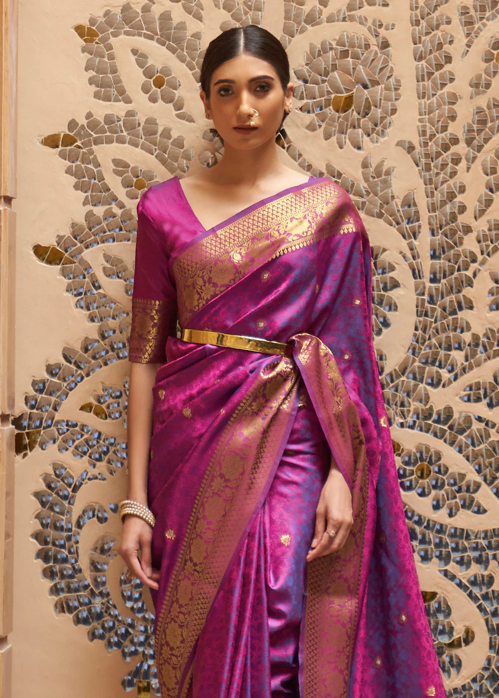Regal Amethyst Purple and Gold Woven Kanjivaram Saree