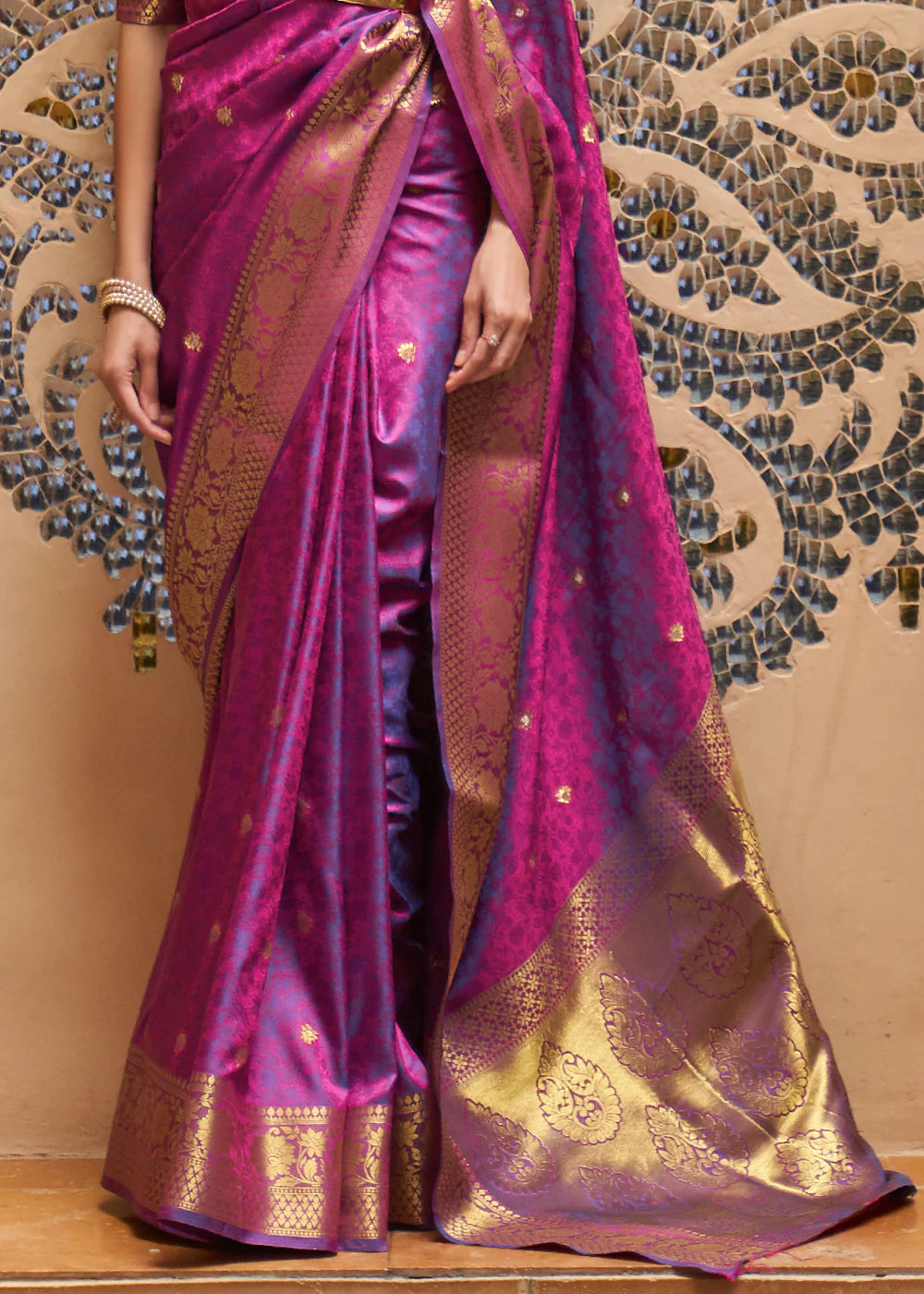 Regal Amethyst Purple and Gold Woven Kanjivaram Saree