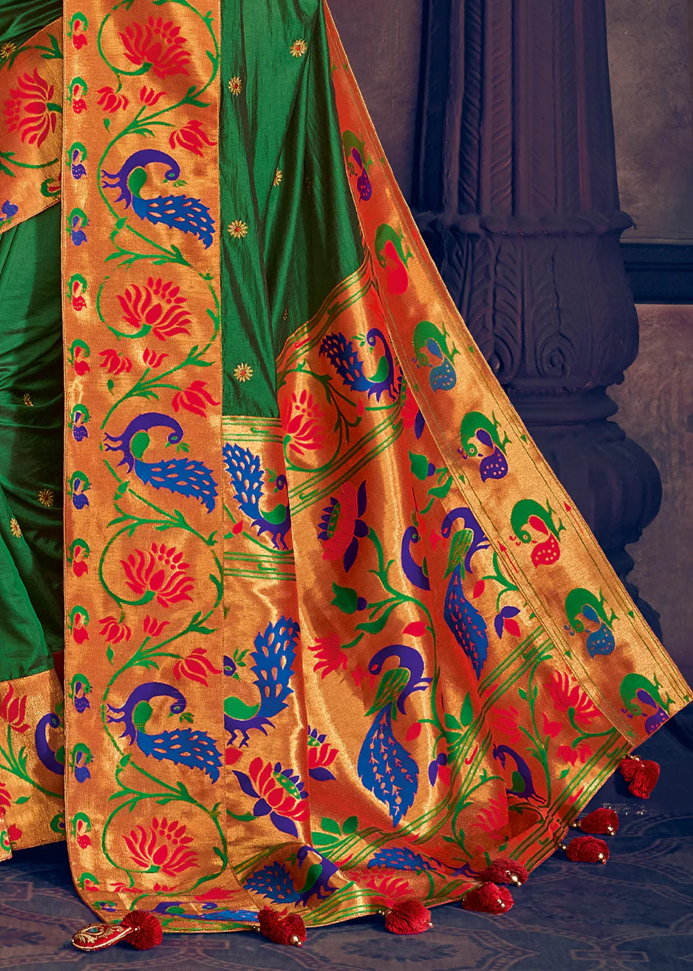 Meadow Green Woven Royal Paithani Saree