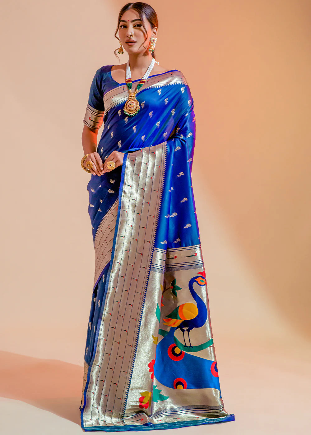 Navy Blue WOWEN Paithani Silk Saree