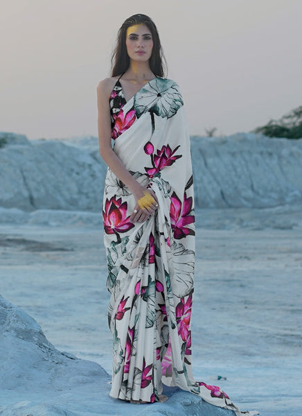 Fancy Off White Color Digital Printed Saree