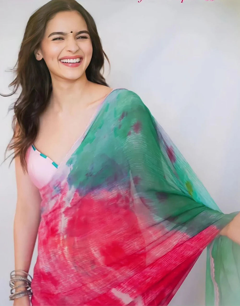 Alia Bhatt Soft Georgette Multicolor Saree