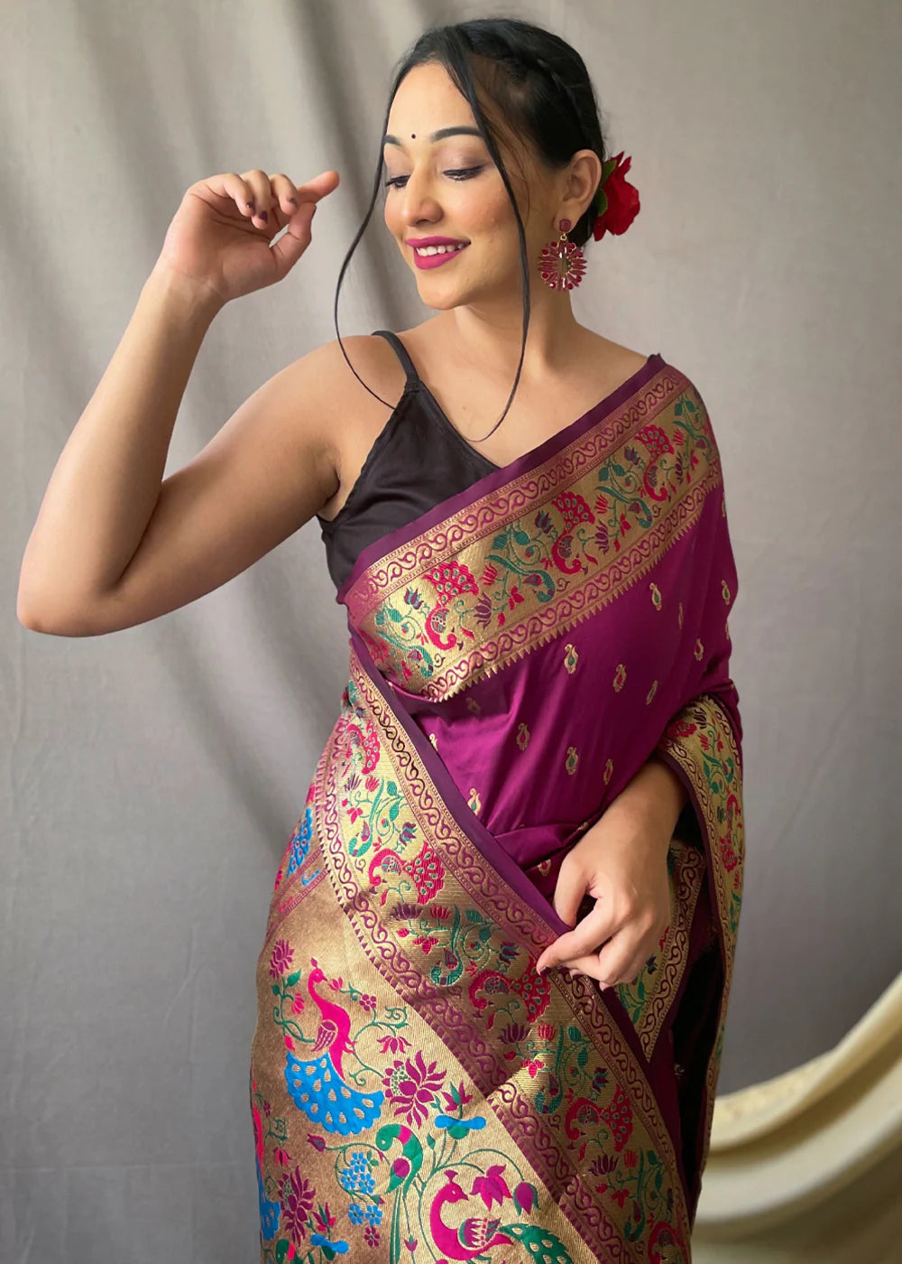 EGGPLANT Purple Woven Paithani Silk Saree