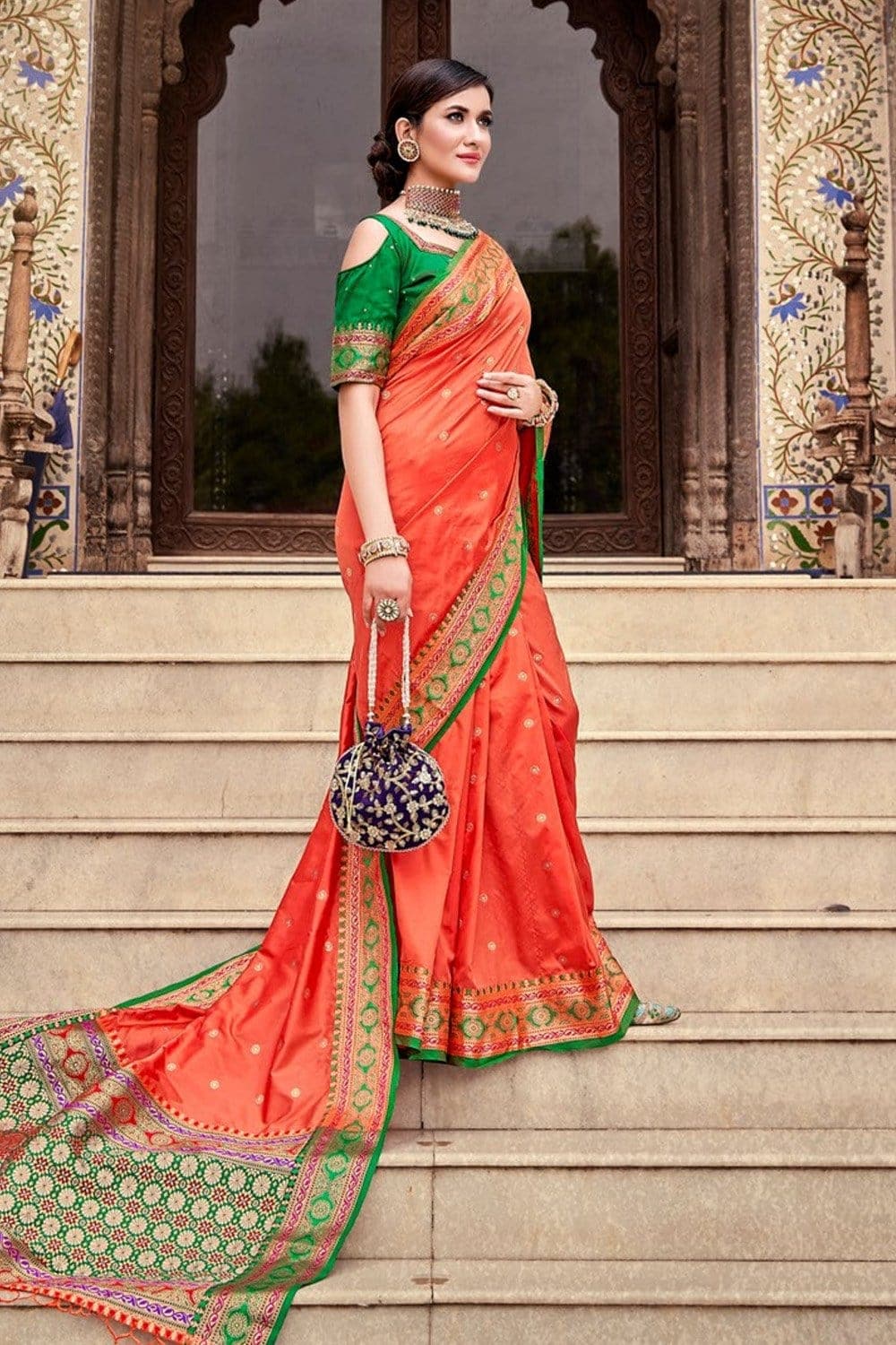 ORANGE WOVEN SOFT SILK SAREE