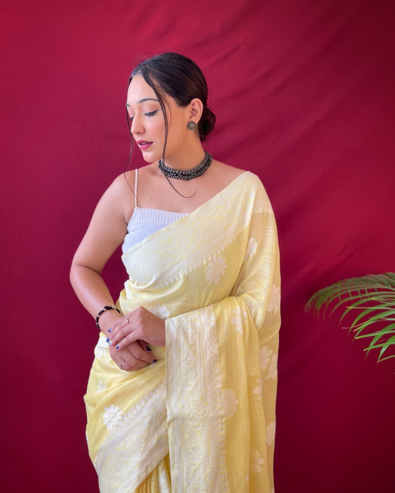 AUREOLIN YELLOW Linen Saree