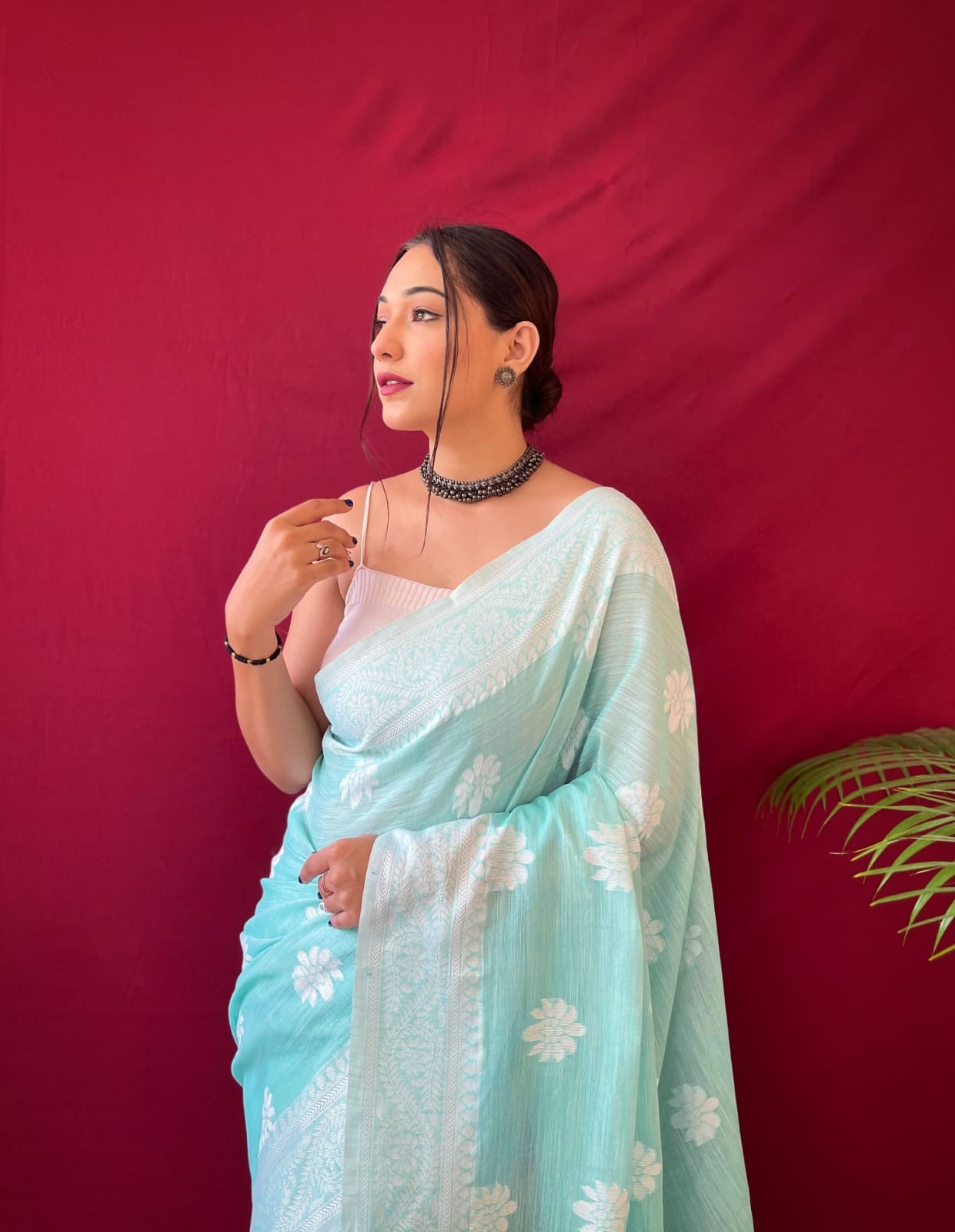 sky blue Linen Saree