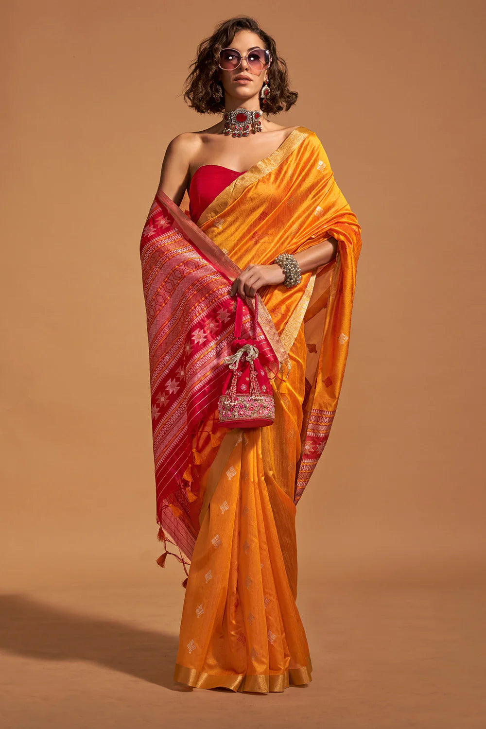 ROYAL ORANGE HANDLOOM WOVEN SILK SAREE