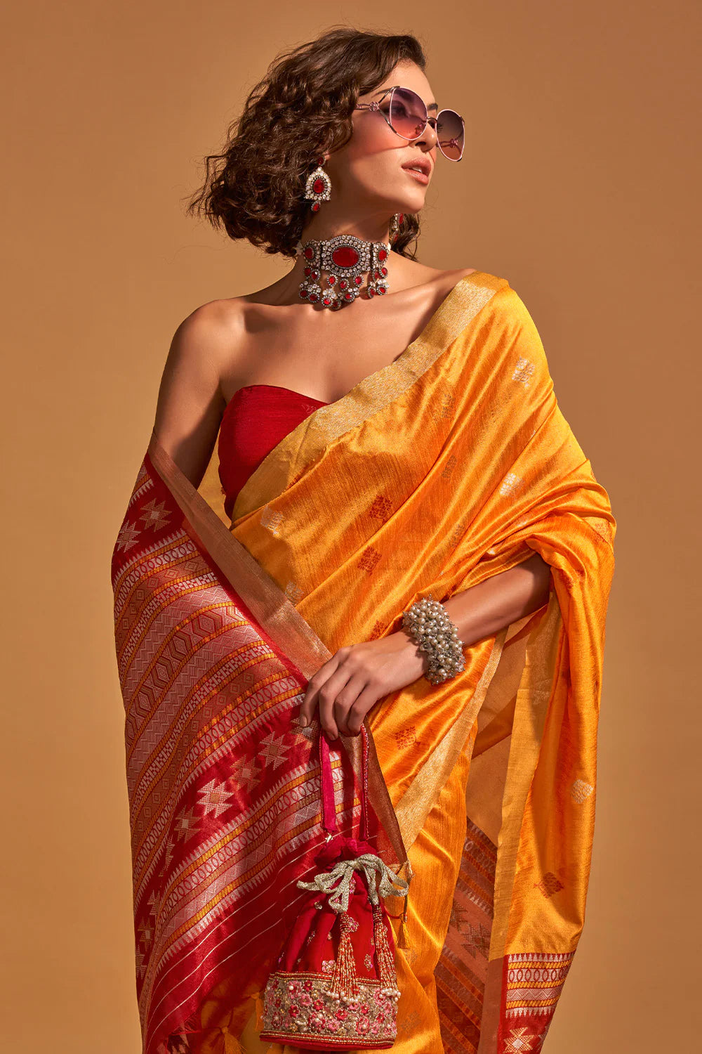 ROYAL ORANGE HANDLOOM WOVEN SILK SAREE