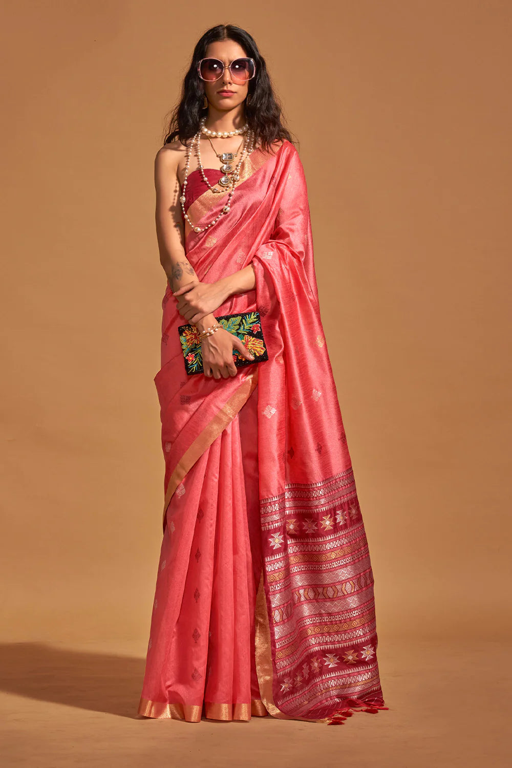 FRENCH ROSE PINK HANDLOOM WOVEN SILK SAREE