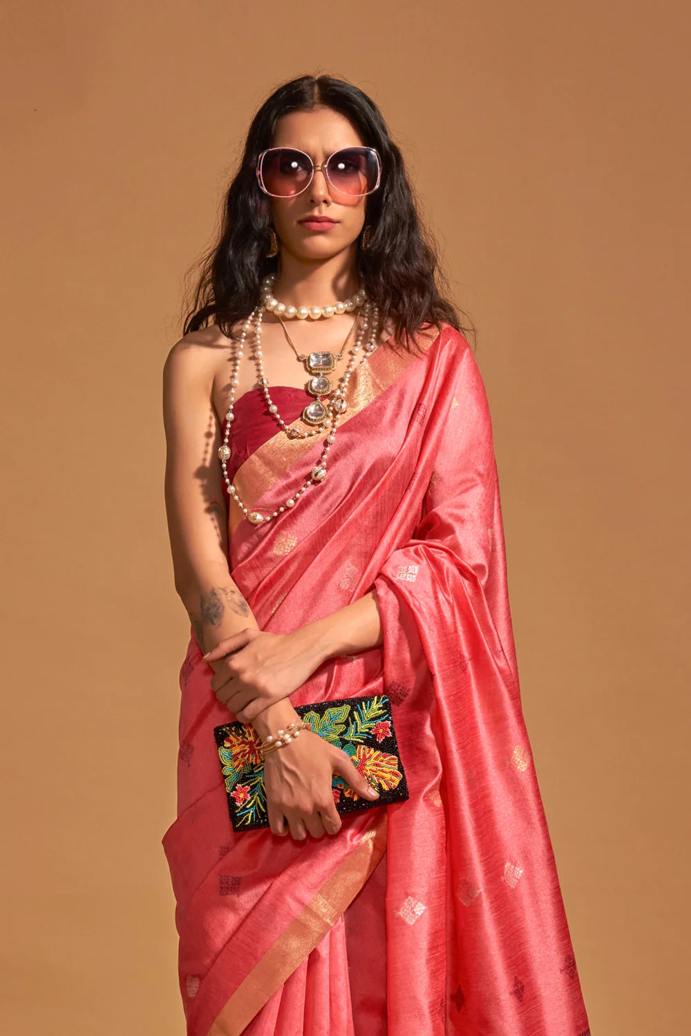 FRENCH ROSE PINK HANDLOOM WOVEN SILK SAREE