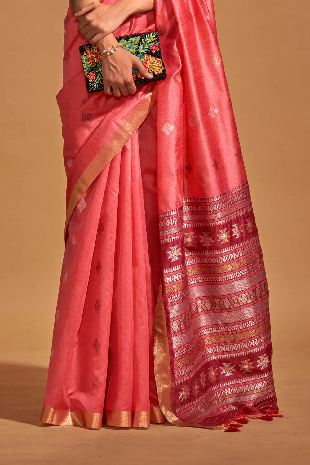 FRENCH ROSE PINK HANDLOOM WOVEN SILK SAREE