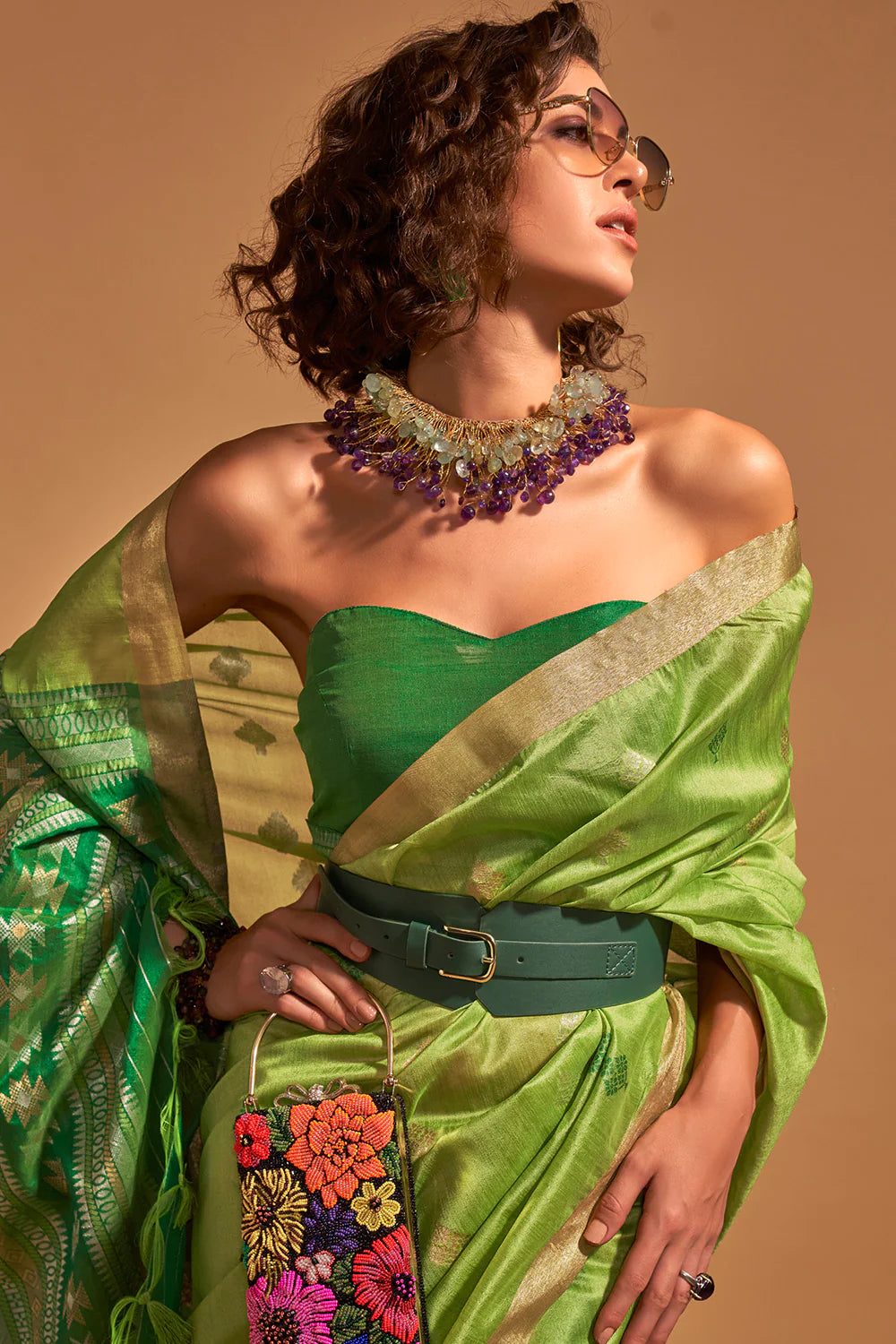 SLIME GREEN HANDLOOM WOVEN SILK SAREE