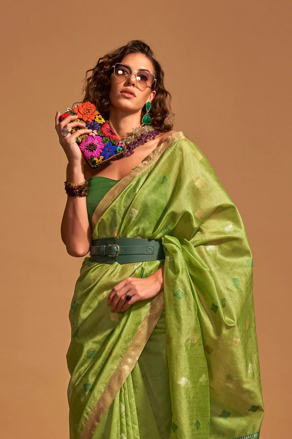 SLIME GREEN HANDLOOM WOVEN SILK SAREE