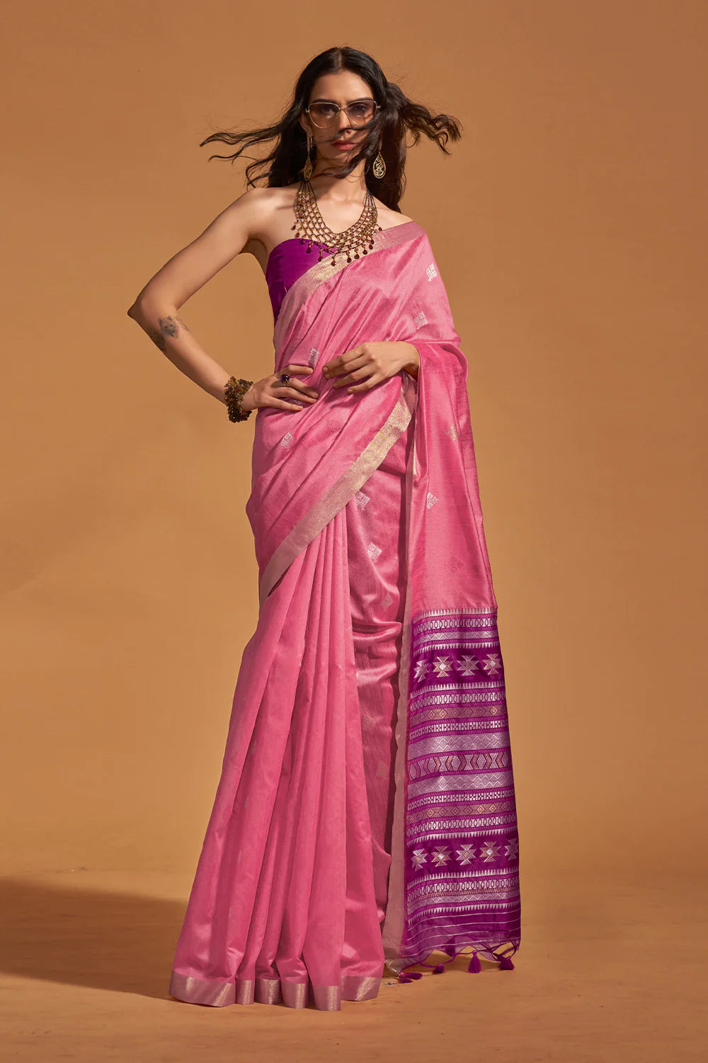 NEON PINK HANDLOOM WOVEN SILK SAREE