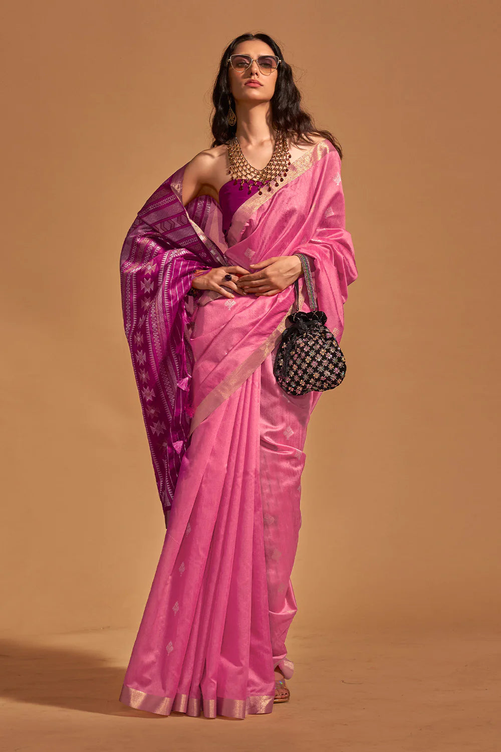 NEON PINK HANDLOOM WOVEN SILK SAREE