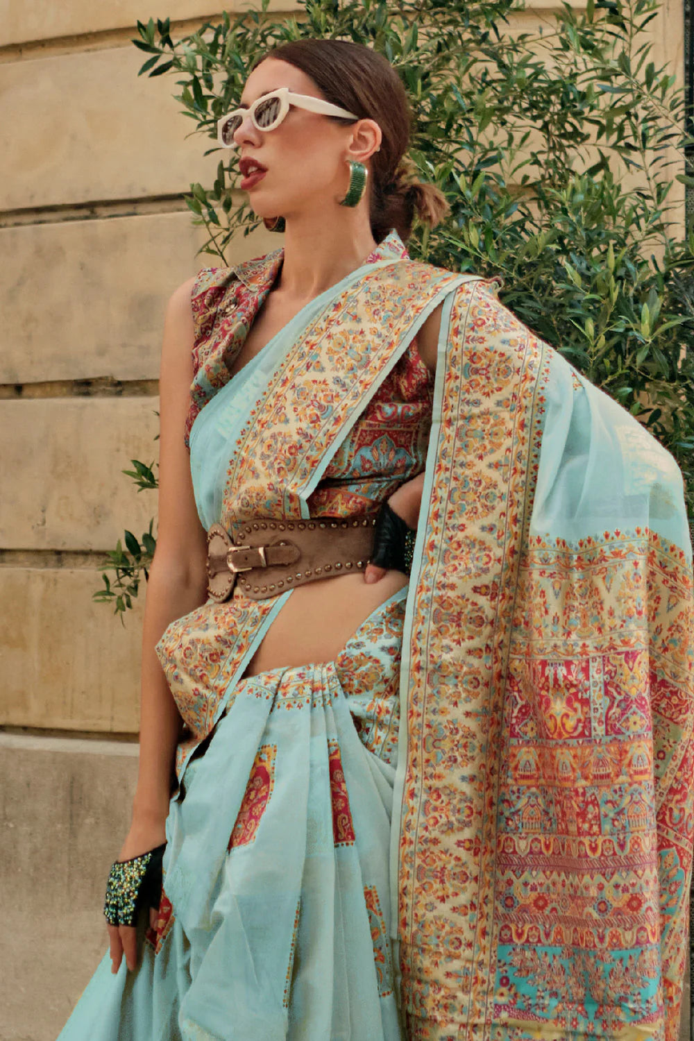 SHADES OF BLUE KASHMIRI HANDLOOM WEAVING SILK SAREE