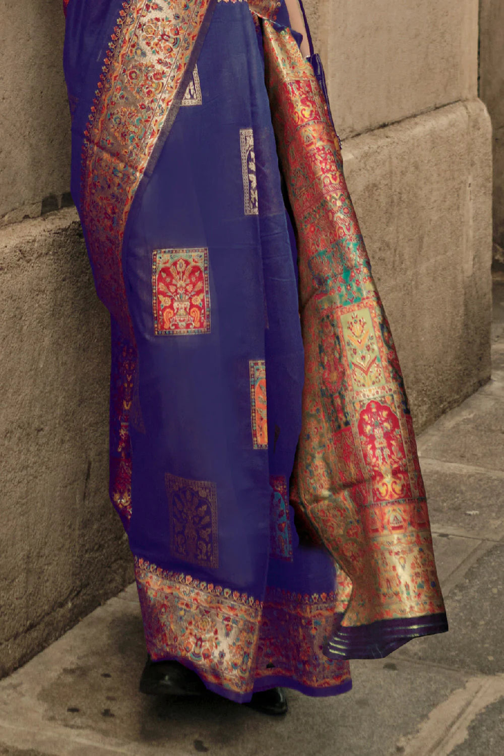 NAVY BLUE KASHMIRI HANDLOOM WEAVING SILK SAREE