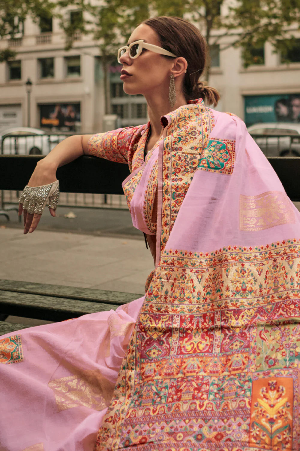 BABY PINK KASHMIRI HANDLOOM WEAVING SILK SAREE