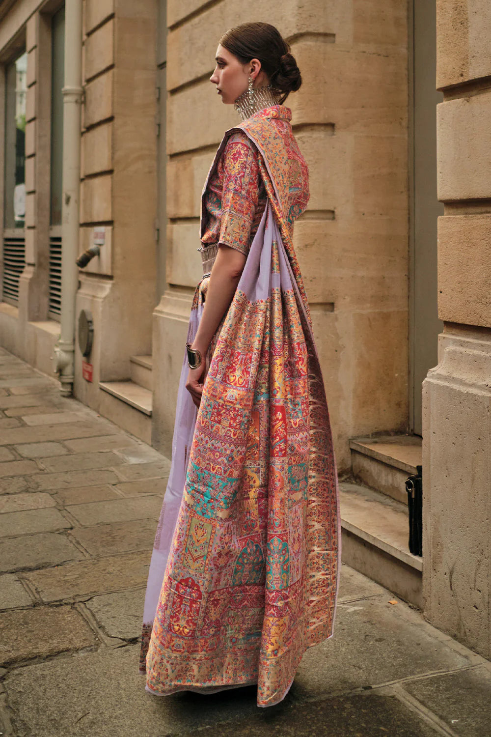 AFRICAN PURPLE KASHMIRI HANDLOOM WEAVING SILK SAREE