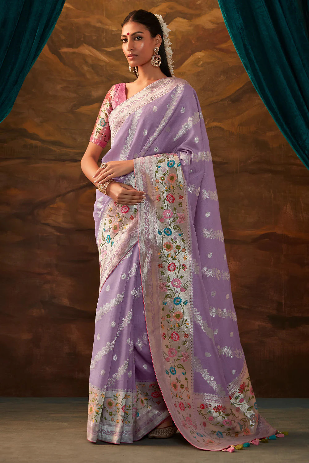 METALLIC LAVENDER Woven Paithani Banarasi Soft Silk Saree