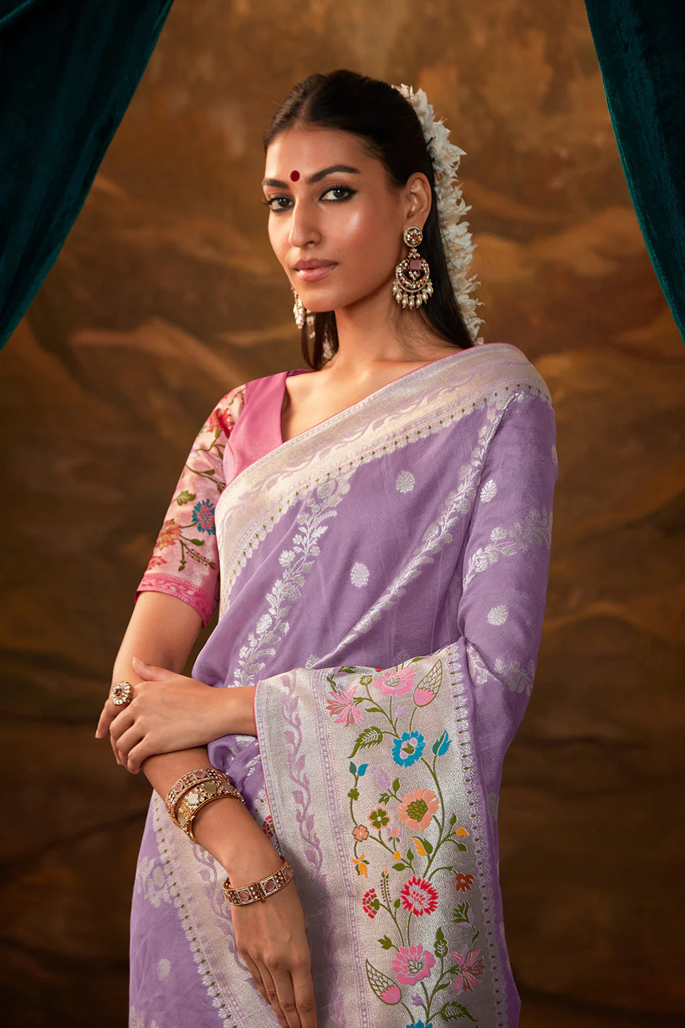 METALLIC LAVENDER Woven Paithani Banarasi Soft Silk Saree