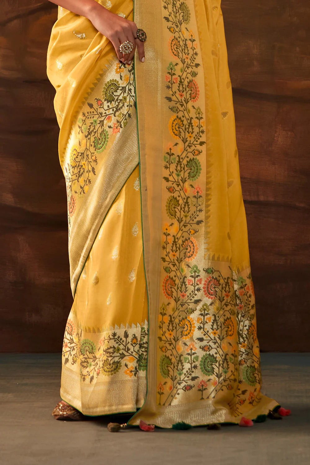 AUREOLIN YELLOW Woven Paithani Banarasi Soft Silk Saree