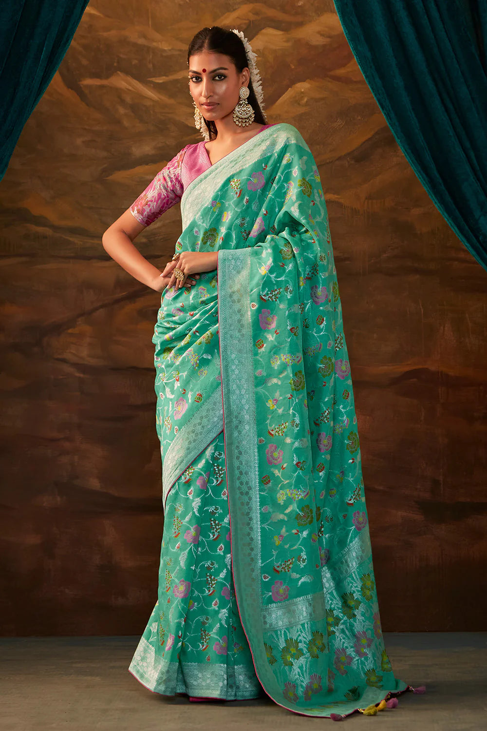 CERULEAN BLUE Woven Paithani Banarasi Soft Silk Saree