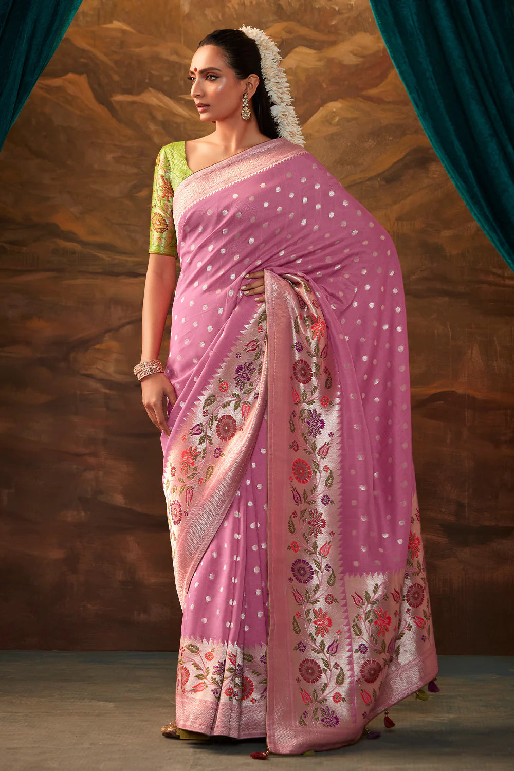 SHADES OF PINK Woven Paithani Banarasi Soft Silk Saree