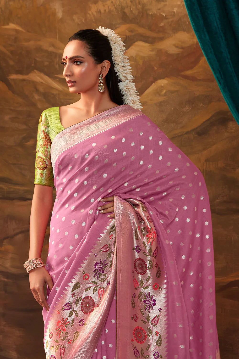 SHADES OF PINK Woven Paithani Banarasi Soft Silk Saree