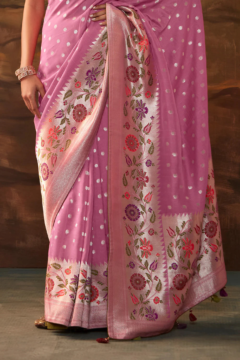 SHADES OF PINK Woven Paithani Banarasi Soft Silk Saree