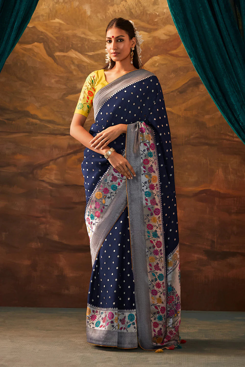 BERRY BLUE Woven Paithani Banarasi Soft Silk Saree