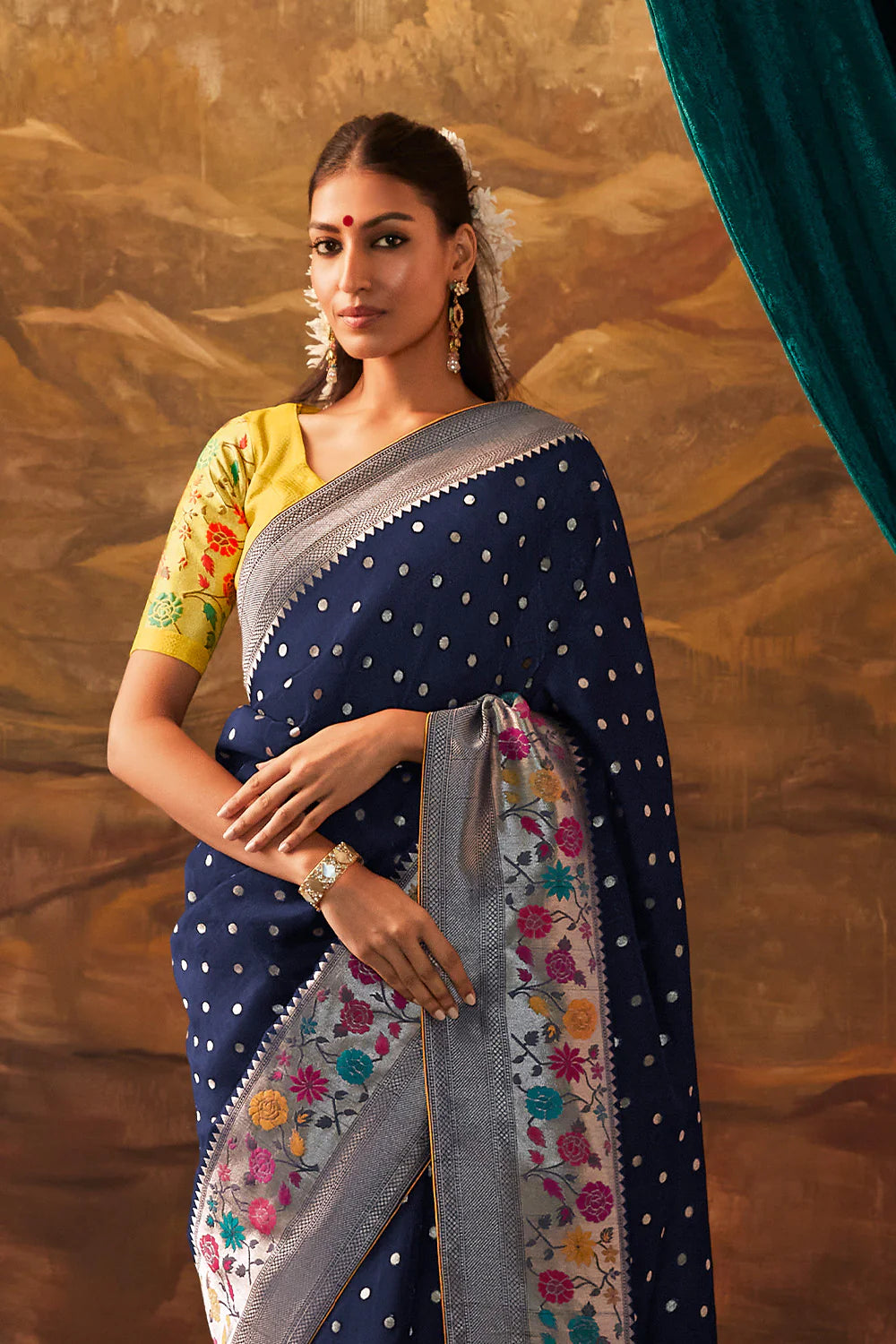 BERRY BLUE Woven Paithani Banarasi Soft Silk Saree