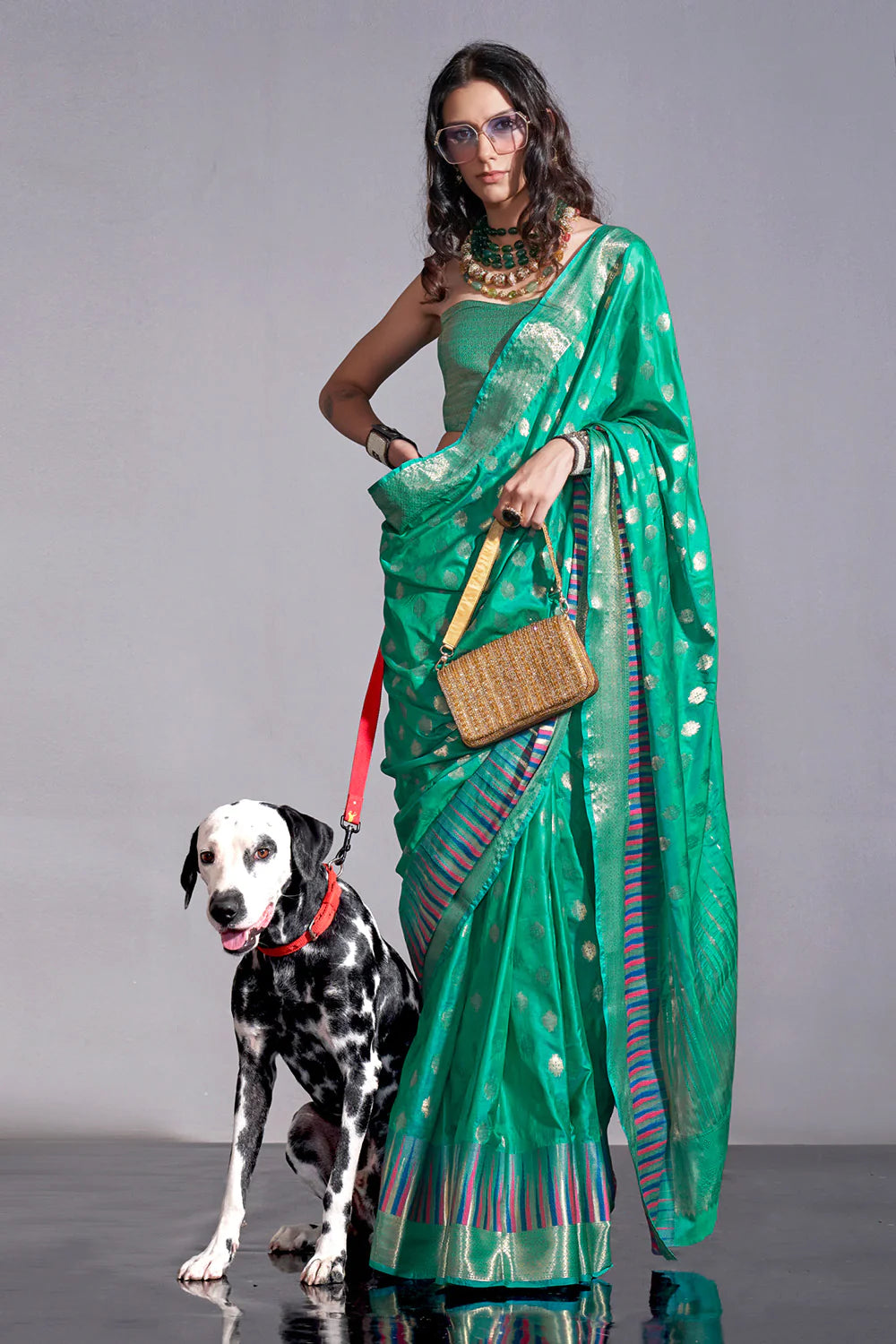 PERSIAN GREEN HANDLOOM WOVEN SILK SAREE