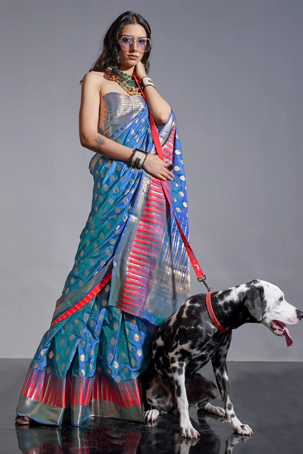 FRENCH BLUE HANDLOOM WOVEN SILK SAREE