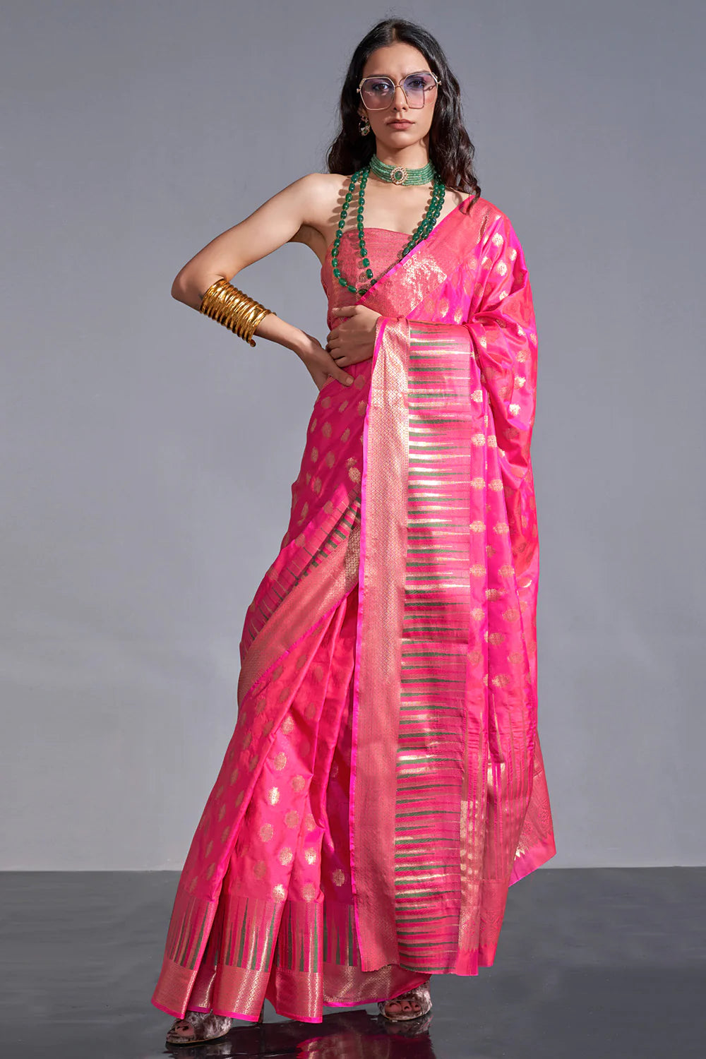 QUEEN PINK HANDLOOM WOVEN SILK SAREE