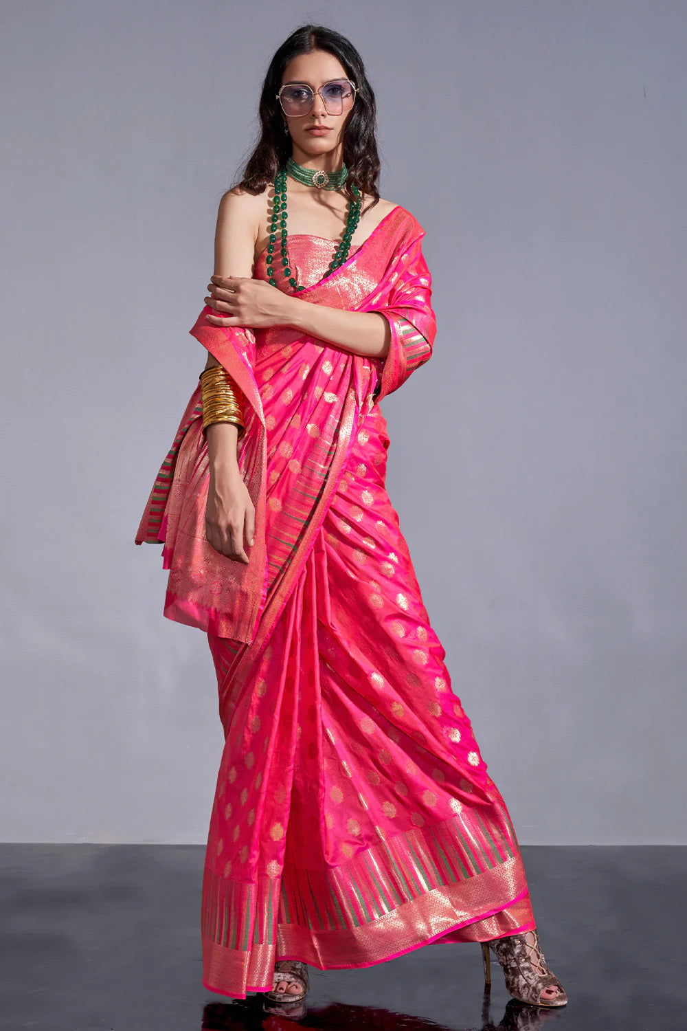 QUEEN PINK HANDLOOM WOVEN SILK SAREE