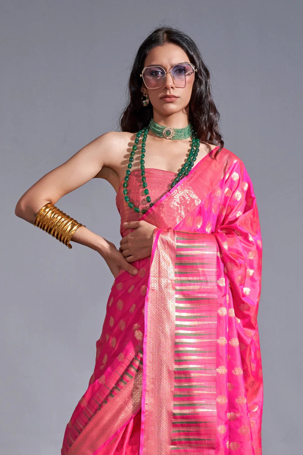 QUEEN PINK HANDLOOM WOVEN SILK SAREE