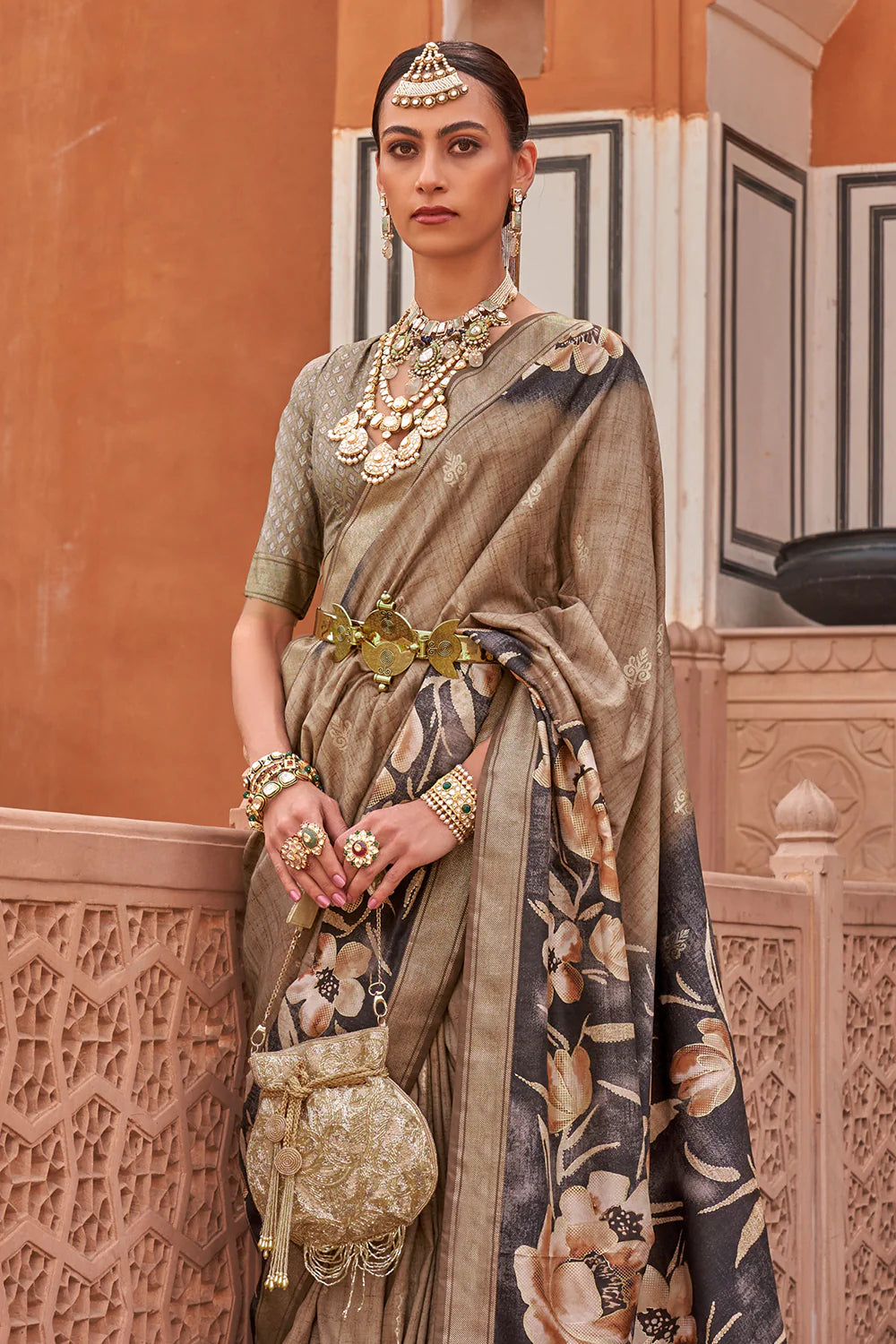 TAUPE BROWN Soft Silk Saree