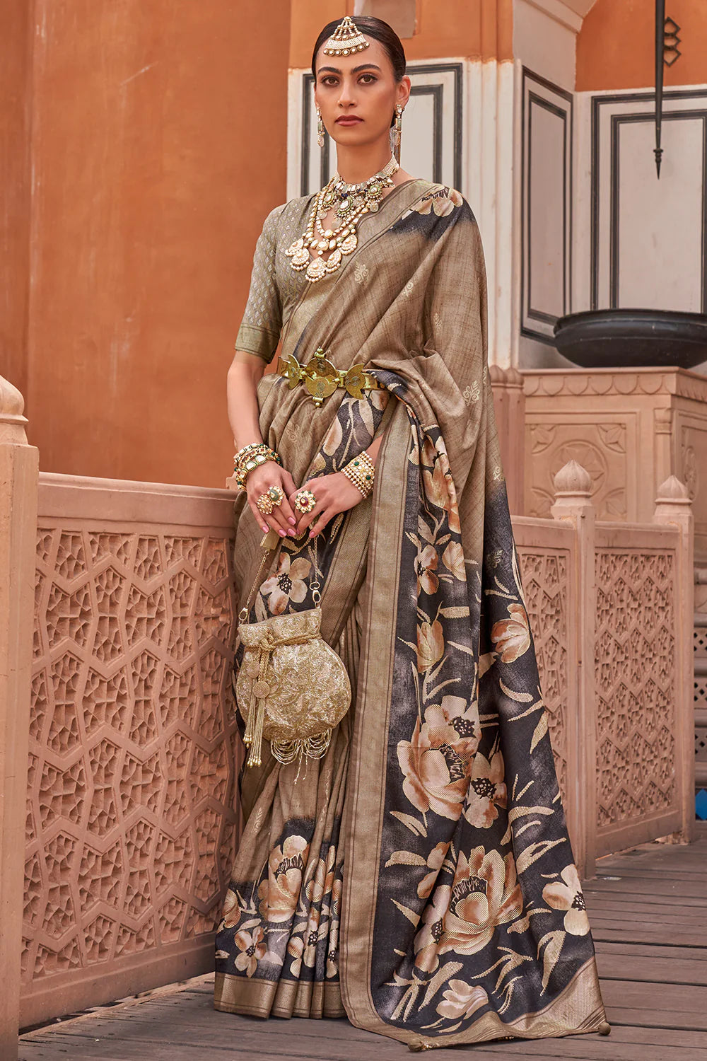 TAUPE BROWN Soft Silk Saree