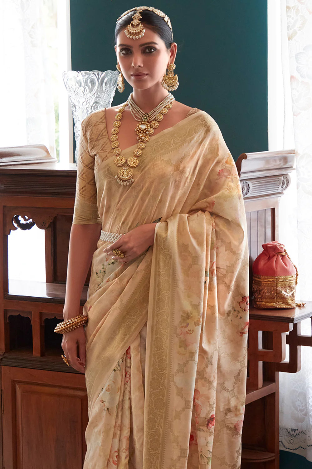 Almond Beige WOVEN TWO TONE SOFT SILK SAREE