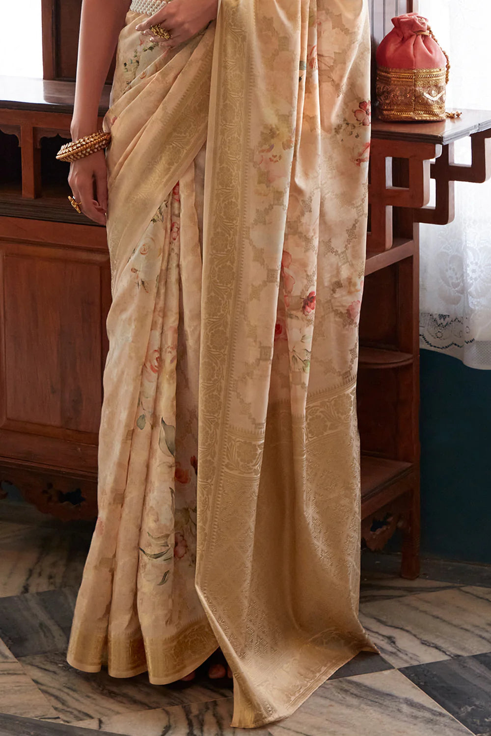 Almond Beige WOVEN TWO TONE SOFT SILK SAREE