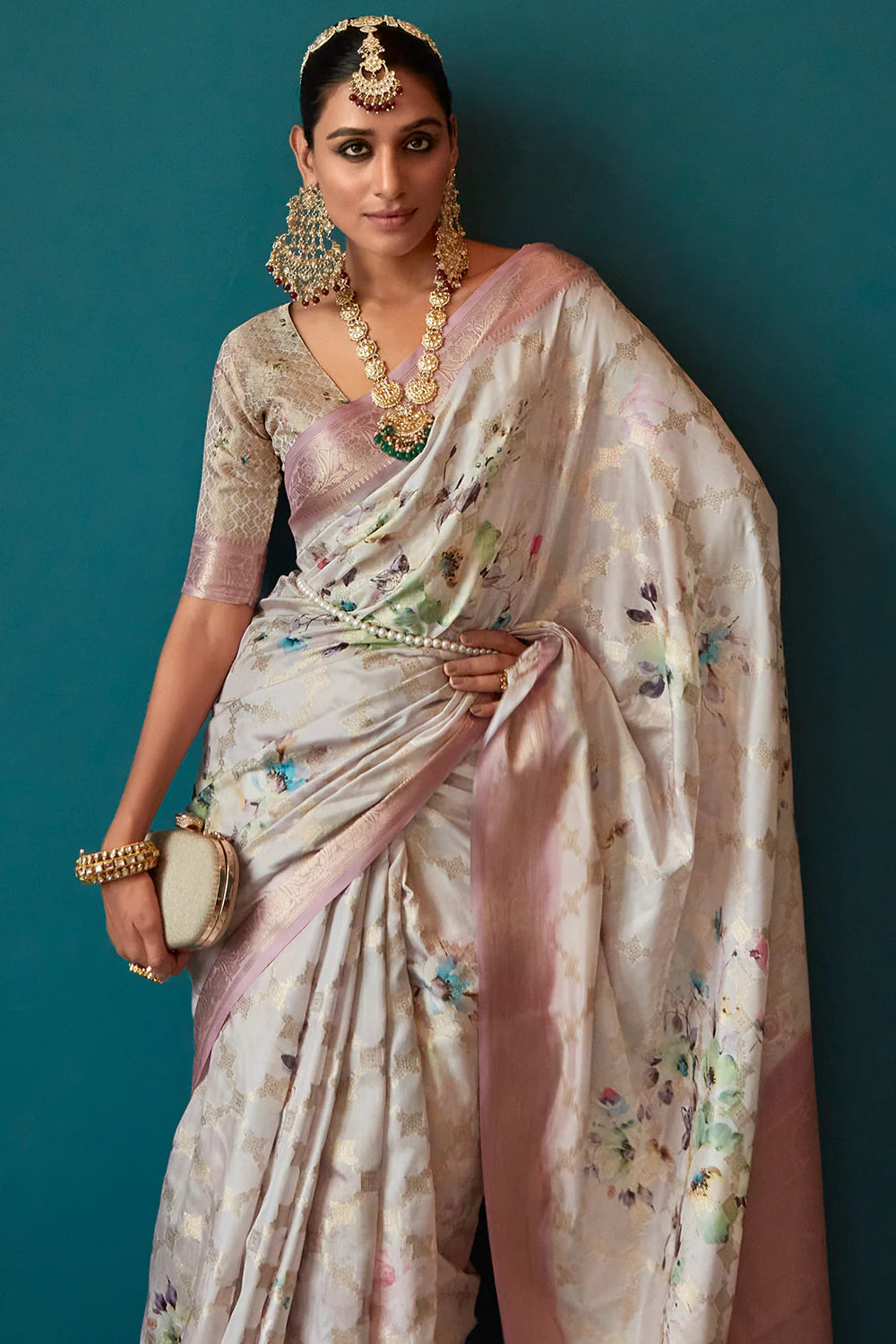 Coral Pink WOVEN TWO TONE SOFT SILK SAREE