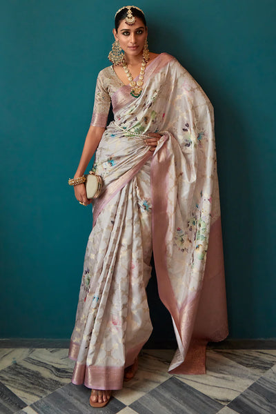 Coral Pink WOVEN TWO TONE SOFT SILK SAREE
