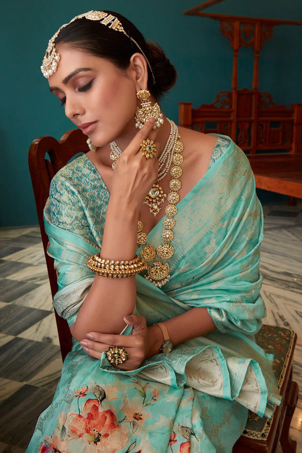 Mint Green WOVEN TWO TONE SOFT SILK SAREE